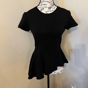BCBGMaxAzria Black Short Sleeve Peplum Top
